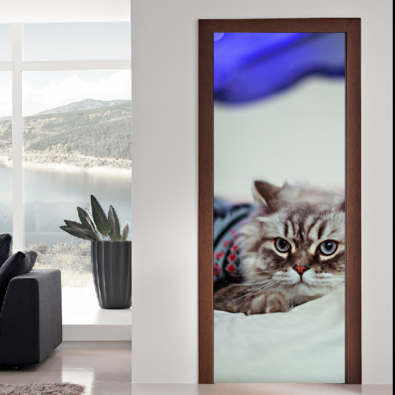 Αυτοκόλλητο πόρτας με ζώα με Γκρι Γάτα